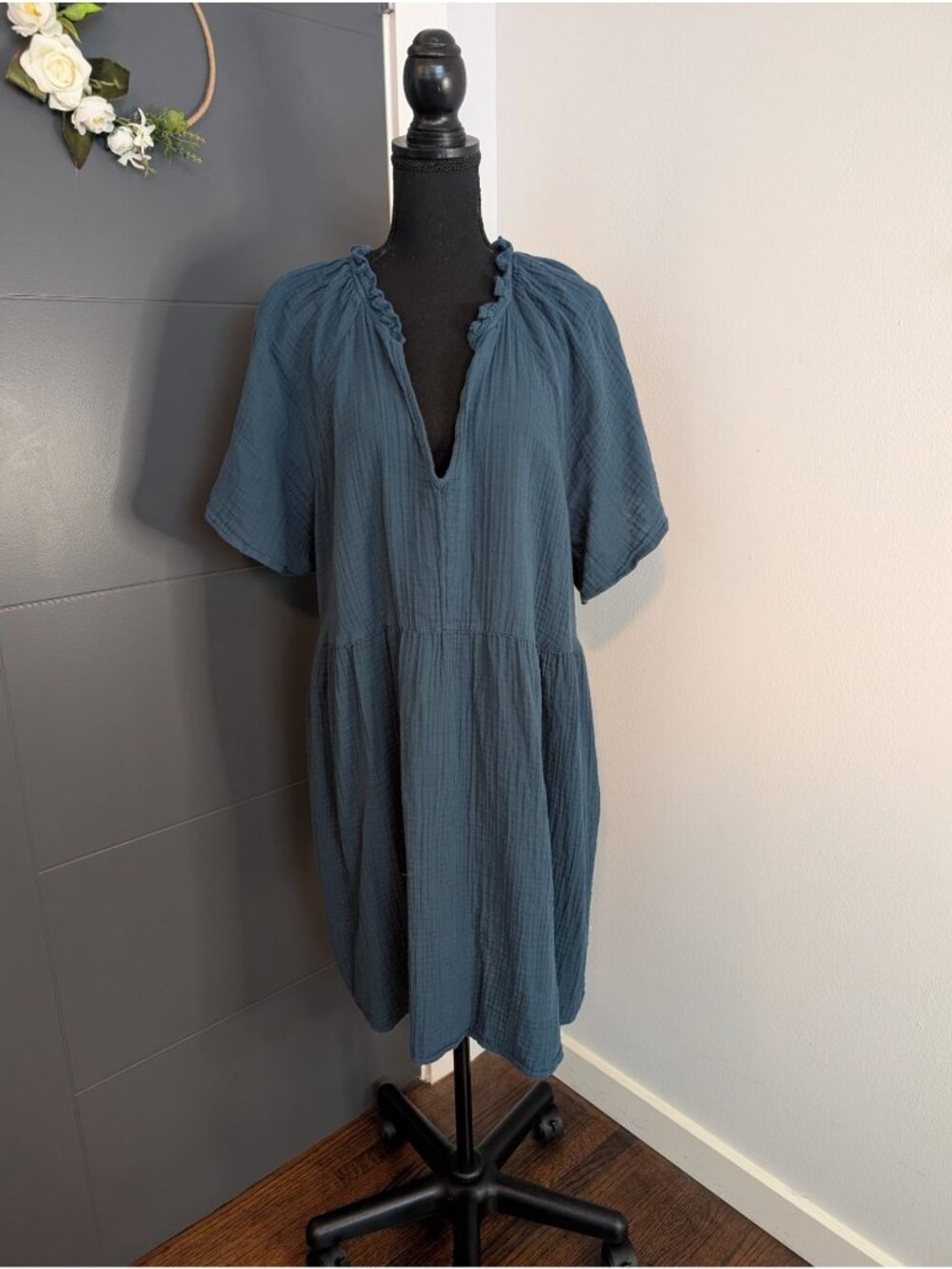 Old Navy Short Sleeve Demi Swing Dress in Tidewater Blue - XXL